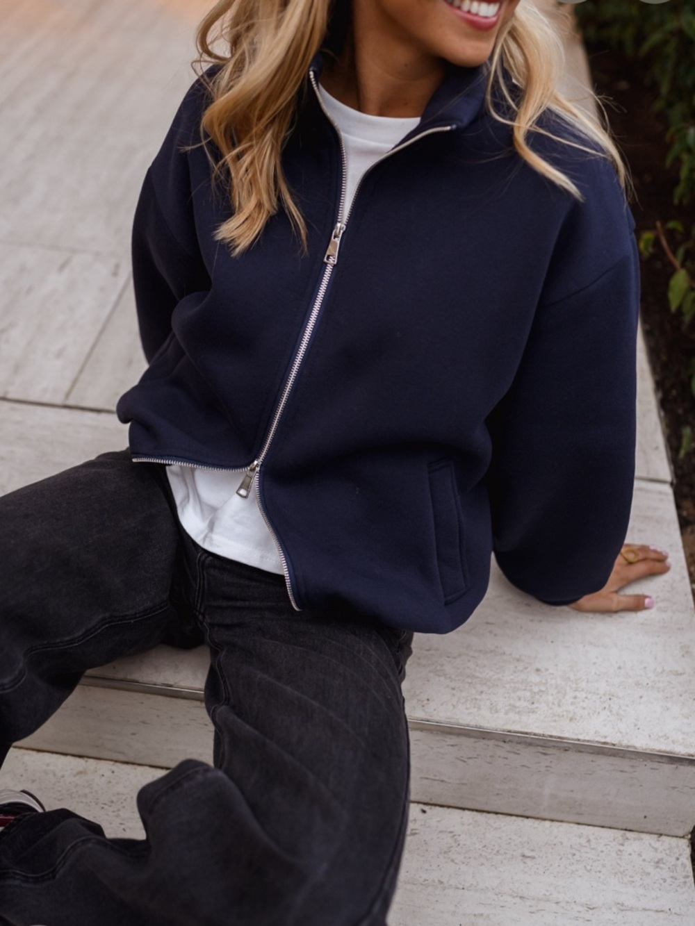 EASY CLOTHES Navy Suzie Cardigan Zip Up